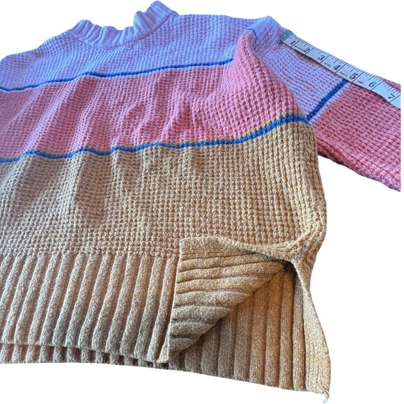 SO Women's Multi Wide Stripe Waffle Knit Pullover Crew Neck Sweater Size L - Picture 9 of 11